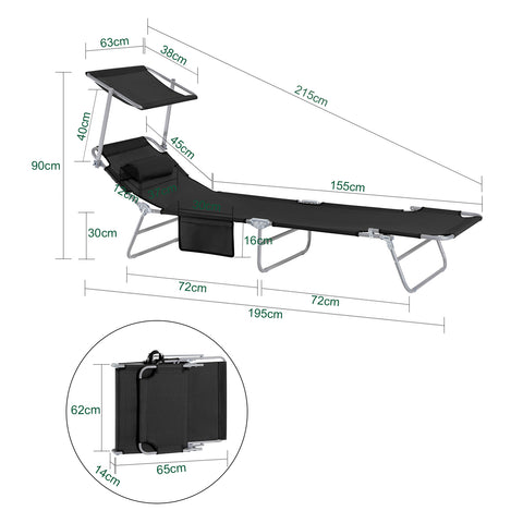 SoBuy Perna pliabilă pliabilă și acoperișul reglabil 4 colțuri de reclinare cu organizator negru, OGS48-SH