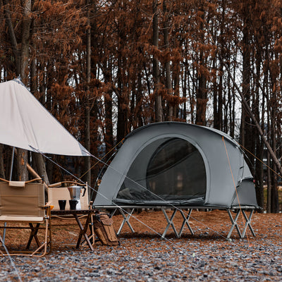 SoBuy OGS60-L-HG Pat Pliabil de Camping din Aluminiu Ușor, 3 în 1 cu Acoperiș Anti-UV + Saltea Gonflabilă Integrată + Geantă de Transport, 2 Persoane
