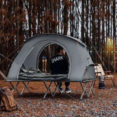 SoBuy OGS60-L-HG Pat Pliabil de Camping din Aluminiu Ușor, 3 în 1 cu Acoperiș Anti-UV + Saltea Gonflabilă Integrată + Geantă de Transport, 2 Persoane