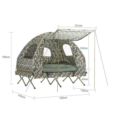 SoBuy OGS61-L-TN Cort Supraelevat, Pat de Camping Pliabil 3 în 1 cu Acoperiș Anti-UV + Saltea Gonflabilă Integrată + Geantă de Transport, 2 Persoane