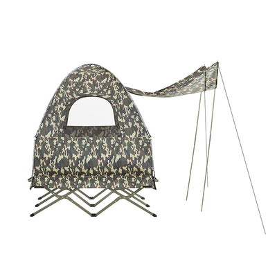 SoBuy OGS61-L-TN Cort Supraelevat, Pat de Camping Pliabil 3 în 1 cu Acoperiș Anti-UV + Saltea Gonflabilă Integrată + Geantă de Transport, 2 Persoane