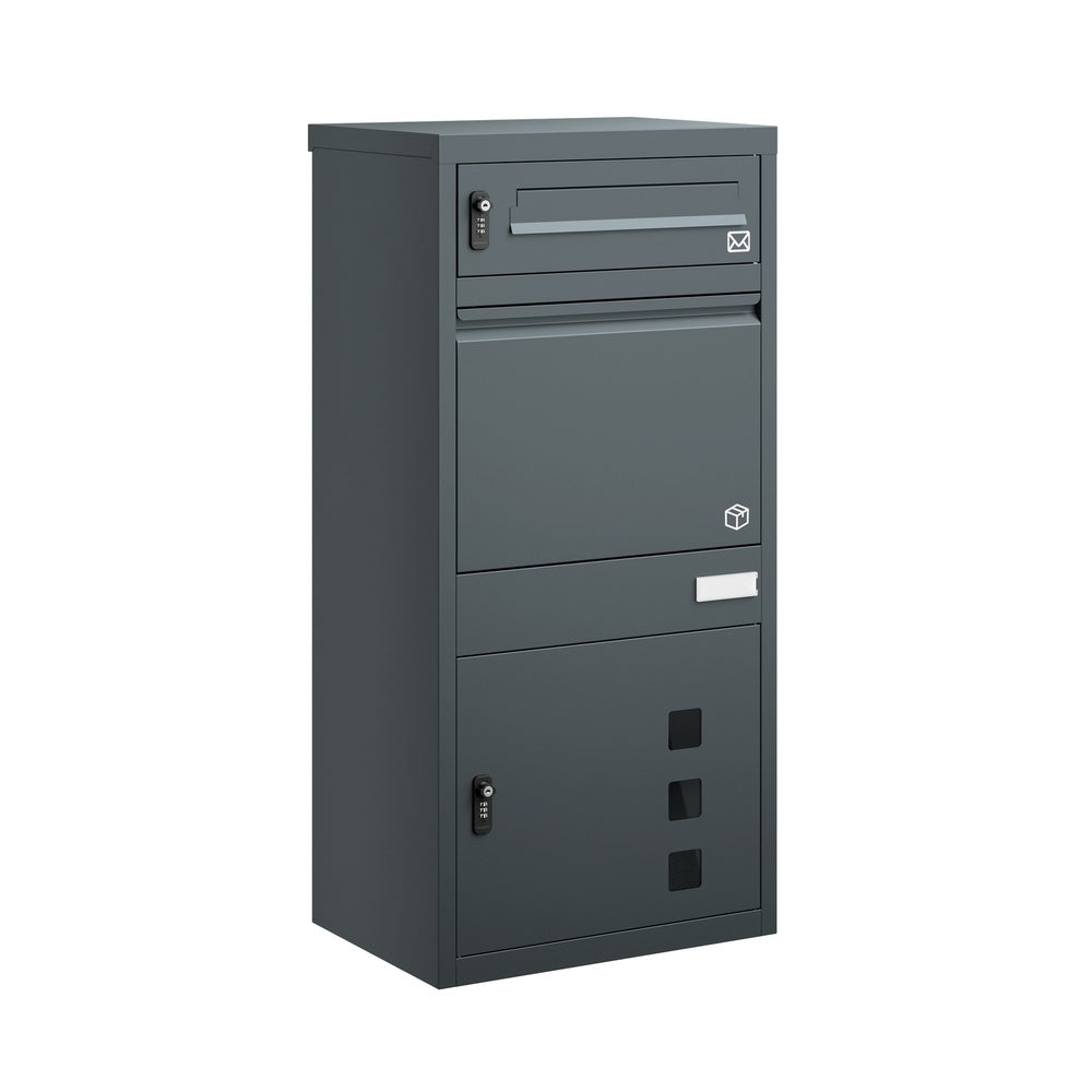 SoBuy OGS66-DG Boîte aux Lettres avec Compartiment Colis Anthracite – Boîte à Colis XXL sur Pied avec Serrure à Code, Coffre de Livraison Extérieur en Acier – 55×35×105 cm, Charge 34 kg