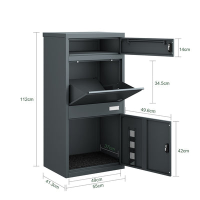 SoBuy OGS67-DG Boîte aux Lettres avec Compartiment Colis Anthracite – Boîte à Colis Extérieure Sécurisée sur Pied à 3 Portes, Acier Thermolaqué Anti-Vol – 55×41,3×112 cm, Charge 40 kg