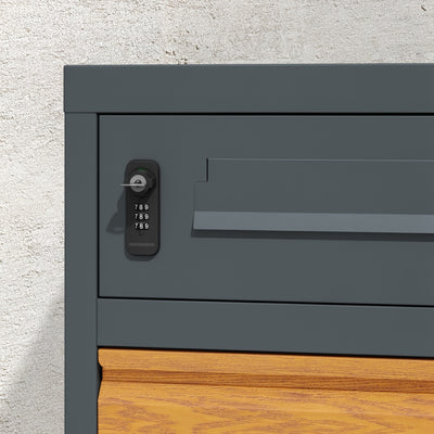 SoBuy OGS67-N Boîte aux Lettres avec Compartiment Colis Sécurisée – Serrure à Code et Clé, Acier Anthracite Aspect Bois, 3 Portes – 55×41,3×112 cm, Charge 40 kg