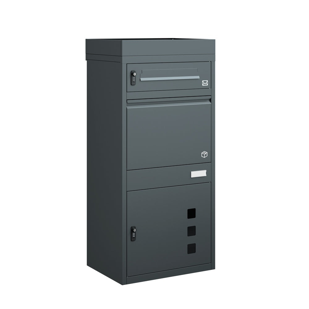 SoBuy OGS68-DG Boîte aux Lettres Colis Sécurisée XXL – Boîte à Colis Extérieure sur Pied avec Serrure à Code, Acier Gris Foncé Anthracite – 55×41,3×120 cm, Charge 40 kg
