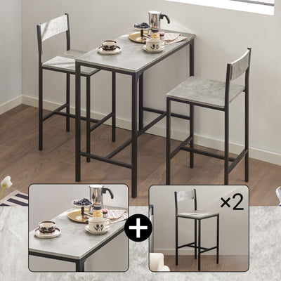 SoBuy OGT03-HG Set Masă Înaltă de Bucătărie 87 cm cu 2 Scaune de Bar – Mobilier Bar Compact Măsuță pentru Spații Mici, Balcon, Living sau Bucătărie – Stil Industrial Lemn și Metal