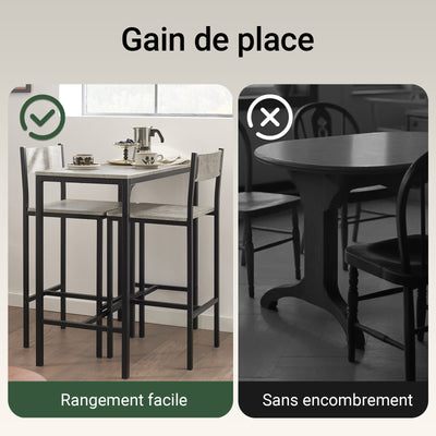 SoBuy OGT03-HG Set Masă Înaltă de Bucătărie 87 cm cu 2 Scaune de Bar – Mobilier Bar Compact Măsuță pentru Spații Mici, Balcon, Living sau Bucătărie – Stil Industrial Lemn și Metal