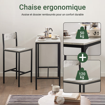 SoBuy OGT03-HG Set Masă Înaltă de Bucătărie 87 cm cu 2 Scaune de Bar – Mobilier Bar Compact Măsuță pentru Spații Mici, Balcon, Living sau Bucătărie – Stil Industrial Lemn și Metal