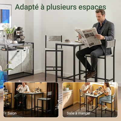 SoBuy OGT03-HG Set Masă Înaltă de Bucătărie 87 cm cu 2 Scaune de Bar – Mobilier Bar Compact Măsuță pentru Spații Mici, Balcon, Living sau Bucătărie – Stil Industrial Lemn și Metal