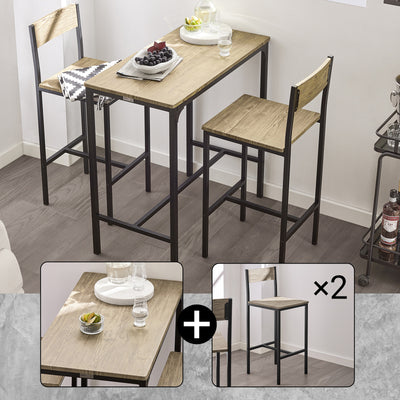 SoBuy OGT03-N Set Masă Înaltă de Bucătărie 87 cm cu 2 scaune de bar – Mobilier de Bar Compact Mese În Picioare pentru Spații Mici, Balcon, Living sau Bucătărie – Stil Industrial Lemn și Metal