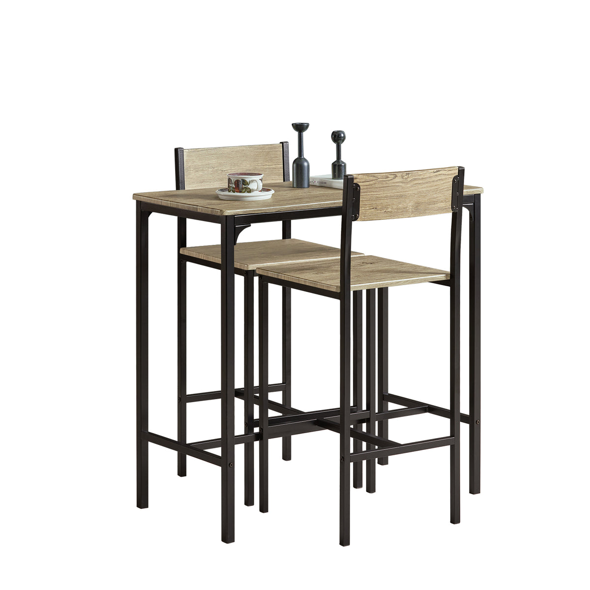 SoBuy OGT03-N Ensemble Table Haute de Cuisine 87 cm avec 2 tabourets de Bar – Meuble Bar Compact Mange Debout pour Petit Espa