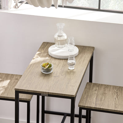 SoBuy OGT03-N Set Masă Înaltă de Bucătărie 87 cm cu 2 scaune de bar – Mobilier de Bar Compact Mese În Picioare pentru Spații Mici, Balcon, Living sau Bucătărie – Stil Industrial Lemn și Metal