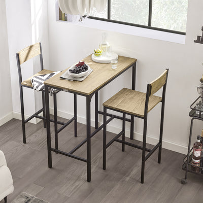 SoBuy OGT03-N Set Masă Înaltă de Bucătărie 87 cm cu 2 scaune de bar – Mobilier de Bar Compact Mese În Picioare pentru Spații Mici, Balcon, Living sau Bucătărie – Stil Industrial Lemn și Metal