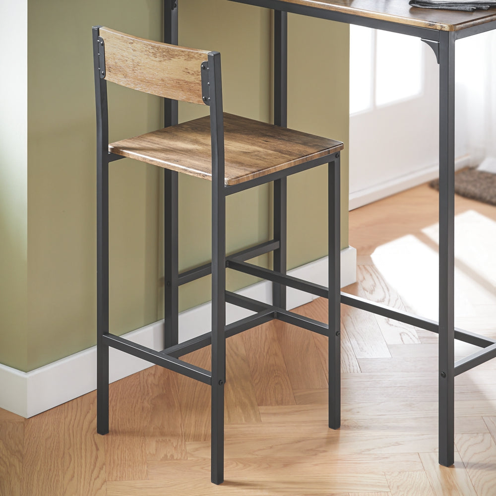 SoBuy OGT03-XL Set Masă Înaltă de Bucătărie 100 cm cu 2 Scaune de Bar – Mobilier Bar Compact Măsuță Înaltă pentru Spații Mici, Balcon, Living sau Bucătărie – Stil Industrial Lemn și Metal