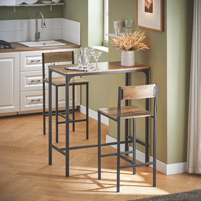 SoBuy OGT03-XL Set Masă Înaltă de Bucătărie 100 cm cu 2 Scaune de Bar – Mobilier Bar Compact Măsuță Înaltă pentru Spații Mici, Balcon, Living sau Bucătărie – Stil Industrial Lemn și Metal