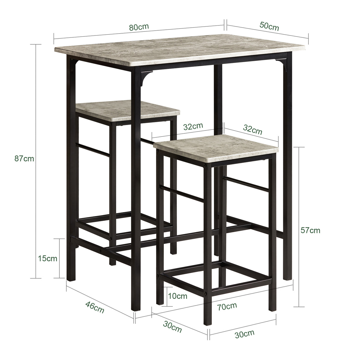 SoBuy OGT10-HG Set de 1 Table Haute + 2 Tabourets avec Repose-Pieds