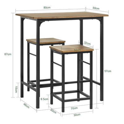 SoBuy OGT10-PF Set masă și 2 Scaune de Bar Set masă de Bar Bistro + 2 Scaune de Bar cu Suport pentru Picioare Masă Înaltă Bucătărie