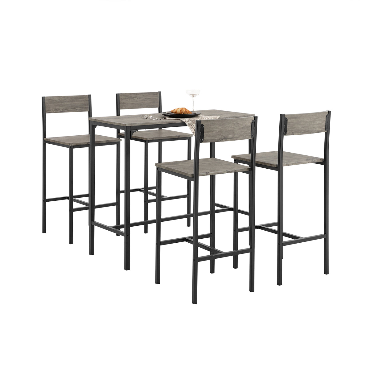 SoBuy OGT14-N Set de 1 Table + 4 Tabourets, Ensemble Table de Bar Bistrot + 4 Tabourets, Table Mange-Debout, Table Haute Cuis