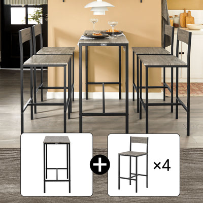 SoBuy OGT14-N Set 1 Masă + 4 Scaune, Set Masă de Bar Bistro + 4 Scaune, Masă Înaltă, Masă Înaltă de Bucătărie, pentru Sufragerie, Bucătărie, Living, Balcon, Natur