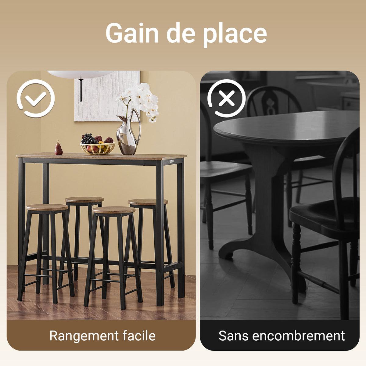 SoBuy OGT22-SCH Set Masă + 4 Scaune de Bar cu Suport pentru Picioare - Set Masă Înaltă de Bucătărie Mange-Debout (Negru)