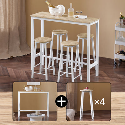 SoBuy OGT22-WN Set Masă + 4 Scaune de Bar Set Masă de Bar Bistro + 4 Scaune de Bar cu Suport pentru Picioare