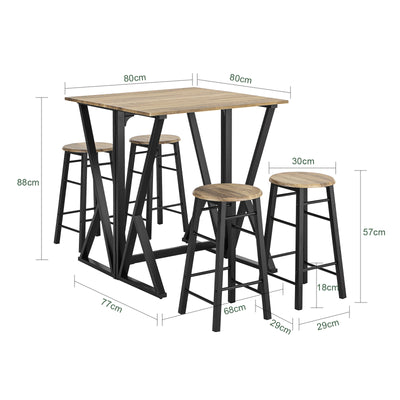 SoBuy OGT24-N Set de 1 Masă + 4 Scaune Set Masă de Bar bistrou + 4 Scaune de bar Masă tip pub Masă Înaltă Bucătărie Masă de dining