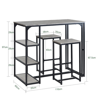 SoBuy OGT43-HG Set Masă și 2 Scaune de Bar Set Masă de Bar + Scaune de Bar Masă de Bistro Masă Înaltă