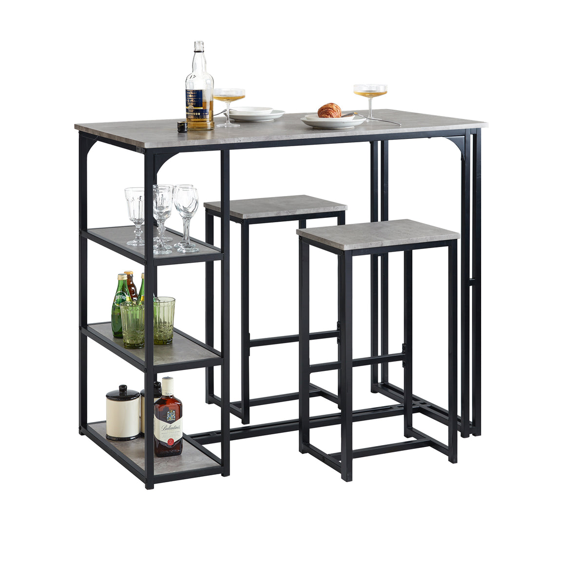 SoBuy OGT43-HG Lot Table et 2 Tabourets de Bar Ensemble Table de Bar + Chaises de Bar Table de Bistrot Table Mange-Debout Tab