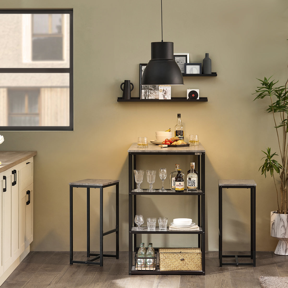 SoBuy OGT43-HG Set Masă și 2 Scaune de Bar Set Masă de Bar + Scaune de Bar Masă de Bistro Masă Înaltă