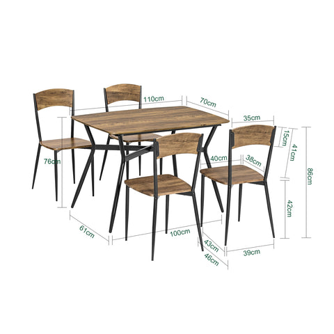 SoBuy Set de 5 bucăți de masă cu 4 scaune pentru bucătărie mobilă set mobil set de prânz maro 110x76x70cm OG49-F