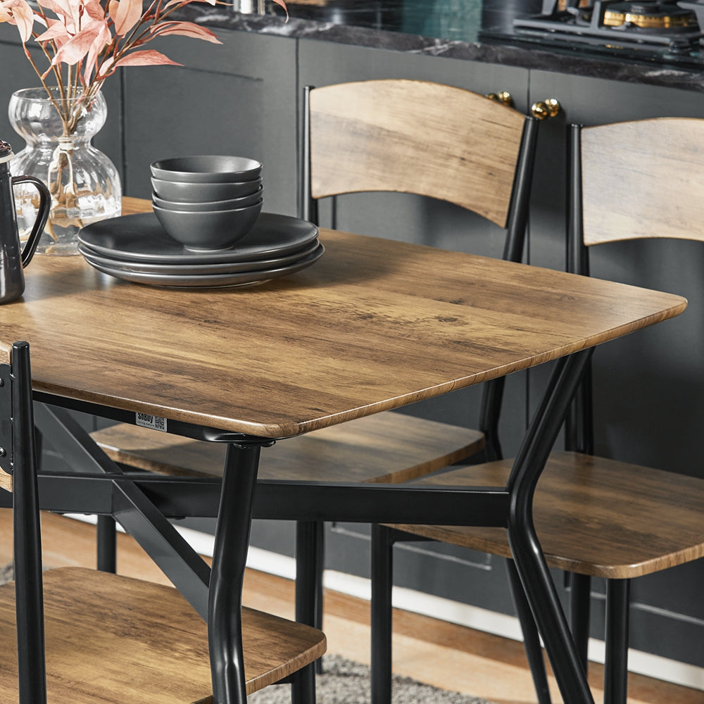 SoBuy OGT49-F Set masă de dining și 4 scaune Masă de bucătărie Set de 5 piese Cadru din oțel Masă