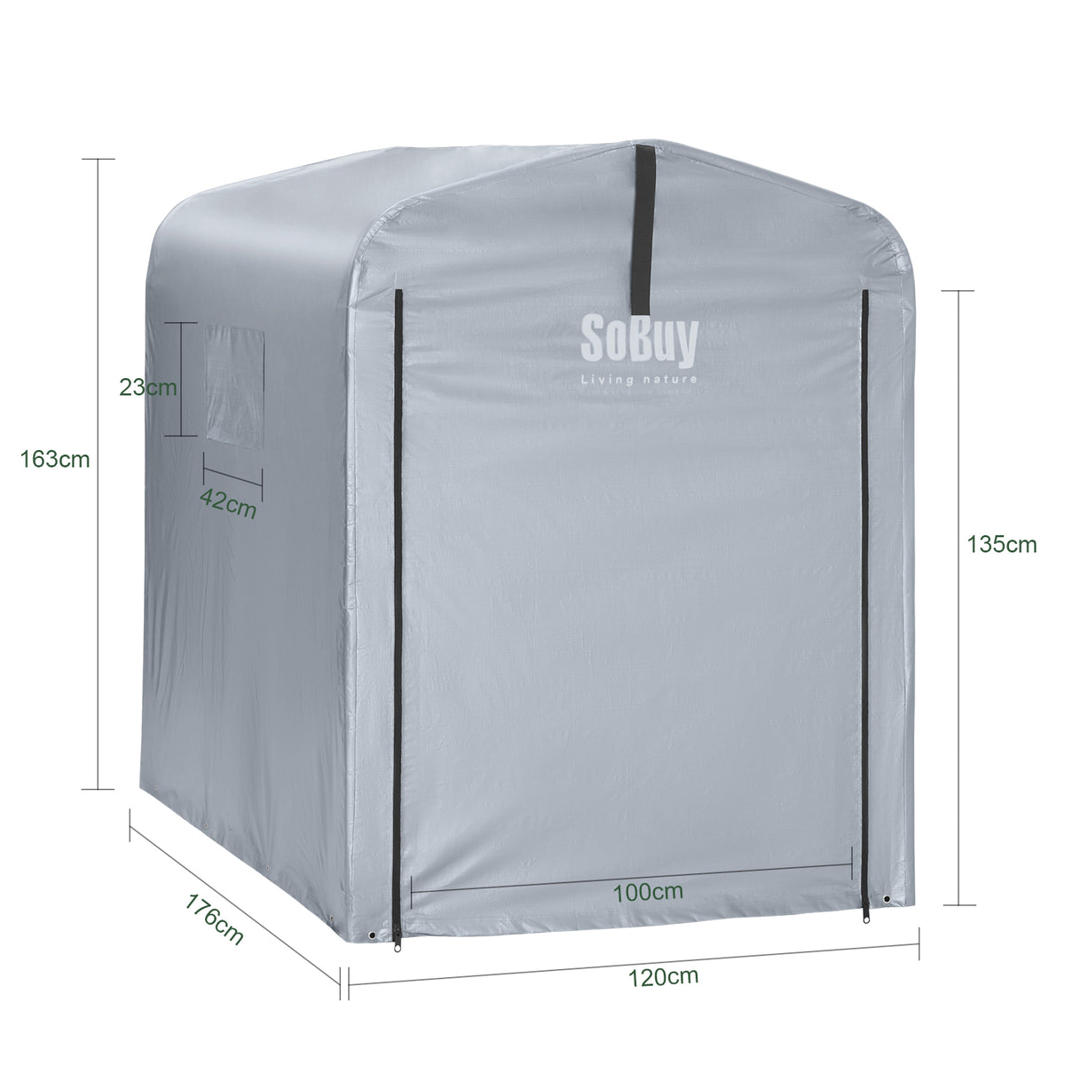 SoBuy SDA11-SIL Bâche pour Abri de Jardin Imperméable, pour Abri Vélo, Moto et Outils, Résistant à l’Humidité, Rangement Optimisé – L120×P176×H163 cm, Argent