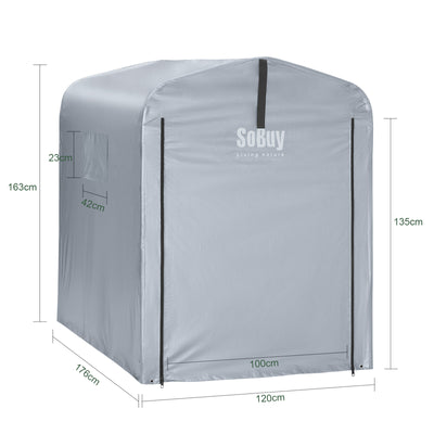 SoBuy SDA11-SIL Bâche pour Abri de Jardin Imperméable, pour Abri Vélo, Moto et Outils, Résistant à l’Humidité, Rangement Optimisé – L120×P176×H163 cm, Argent