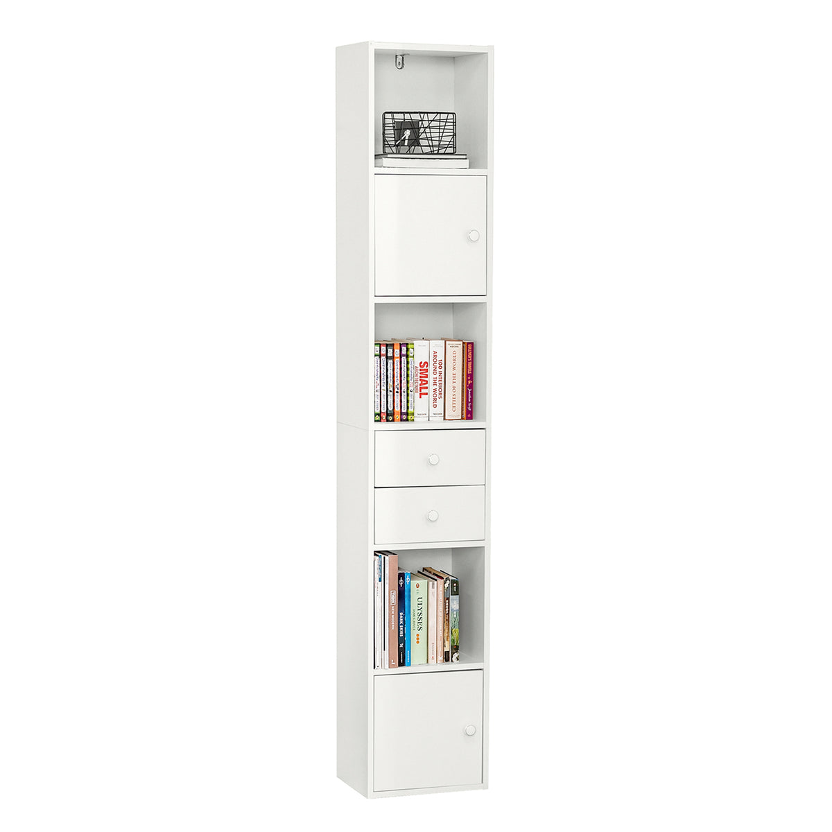 SoBuy STR10-W Meuble Colonne de Salle de Bain Armoire de Rangement Placard de Rangement Armoire sur Pied avec 2 Portes et 2 T