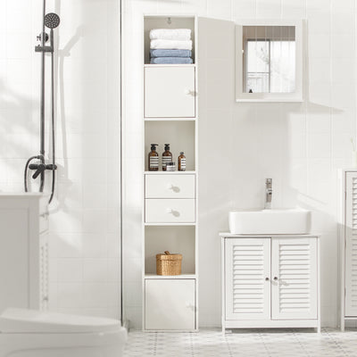 SoBuy STR10-W Meuble Colonne de Salle de Bain Armoire de Rangement Placard de Rangement Armoire sur Pied avec 2 Portes et 2 Tiroirs Blanc 33x24x188cm
