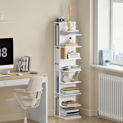 SoBuy STR14-H-W Bibliothèque Colonne Étroite 7 Niveaux – Meuble de Rangement en Bois, Étagère Blanche – 30×32,5×146,8 cm, Charge 60 kg
