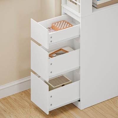 SoBuy STR15-W Étagère Blanche 4 Niveaux avec 3 Tiroirs – Meuble de Rangement Gain de Place pour Salon, Chambre, Cuisine ou Bureau, Bibliothèque Haute d'Angle 28 cm – 28×50×170 cm, Charge 58 kg