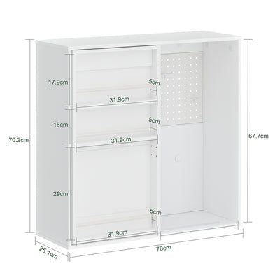 SoBuy STR16-W Armoire Murale Suspendue Blanche – Étagère Murale avec Panneau Perforé et Tableau Blanc pour Entrée, Bureau et Chambre – 70×25,1×70,2 cm, Charge 27 kg