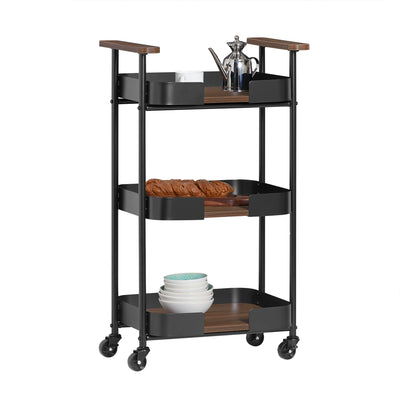 SoBuy SVW23-SCH Chariot de Service à roulettes, Desserte de Cuisine Roulante, Étagère de Cuisine à 3 Niveaux avec Poignées