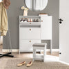 SoBuy FSR107-W Dulap de Pantofi cu Taburet, 1 Ușă și 3 Sertare Rabataile, Mobilier de Intrare – 95x30x121 cm, Alb