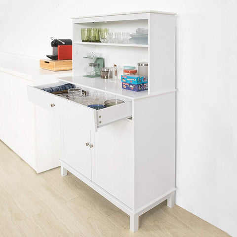 SoBuy Bucătărie pentru bucătărie mobilă Credenza cu vitrină albă L90*P40*A148 CM, FSB26-W