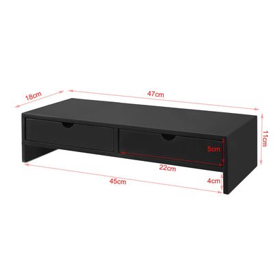 SoBuy BBF02-SCH Suport Monitor PC, Raft de Ridicare Monitor PC cu 2 Sertare și Spațiu de Depozitare, Suport Universal pentru Laptop sau Monitor, Negru, 47x18x11cm