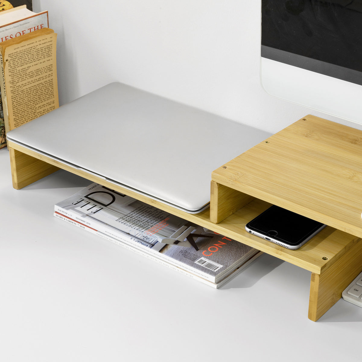SoBuy BBF07-N Suport Monitor Ajustabil, Înălțător Ergonomic pentru Ecran, pentru 2 Monitoare de Calculator Univer | Precomandă