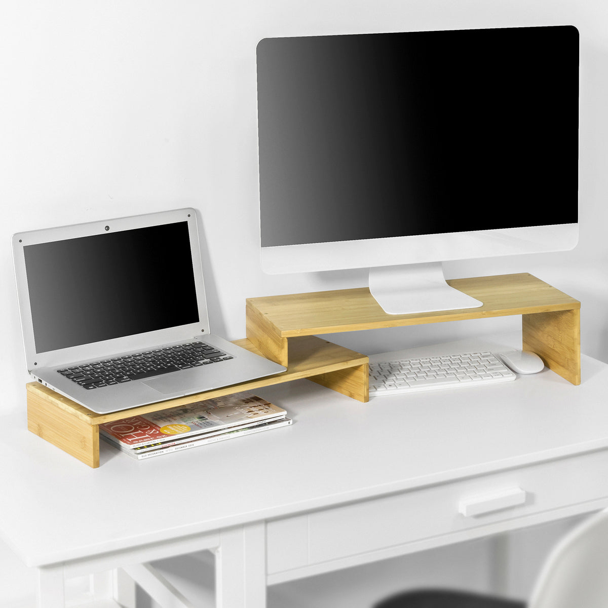 SoBuy BBF07-N Suport Monitor Ajustabil, Înălțător Ergonomic pentru Ecran, pentru 2 Monitoare de Calculator Univer | Precomandă