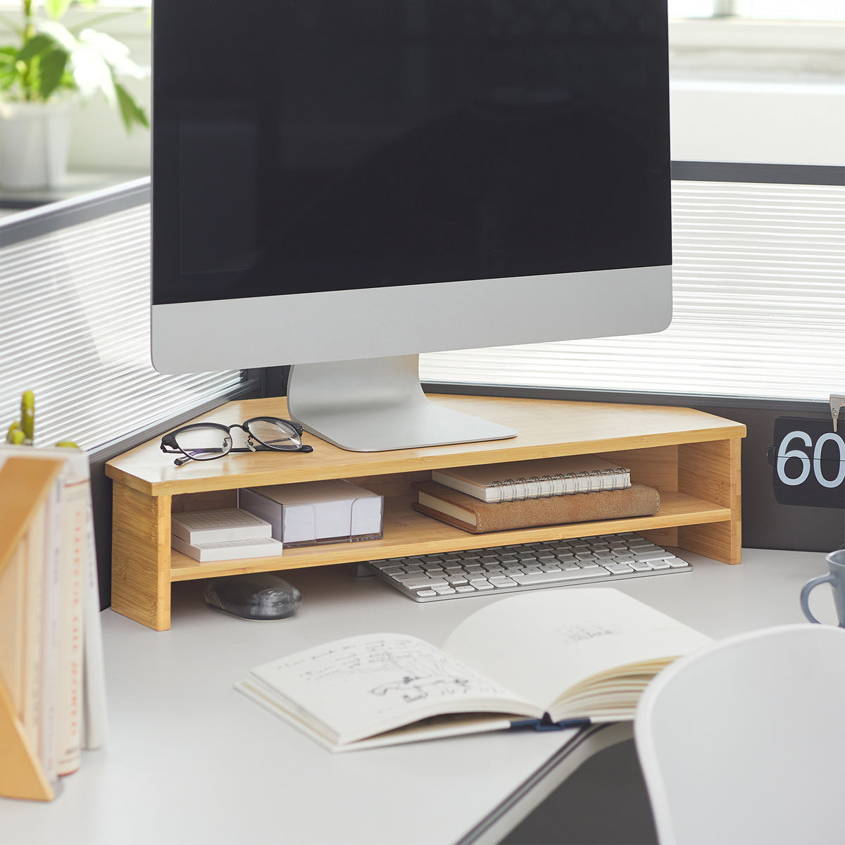 SoBuy BBF09-N Suport de monitor de colț, Înălțător ergonomic de ecran, Suport universal pentru ecran de calculator