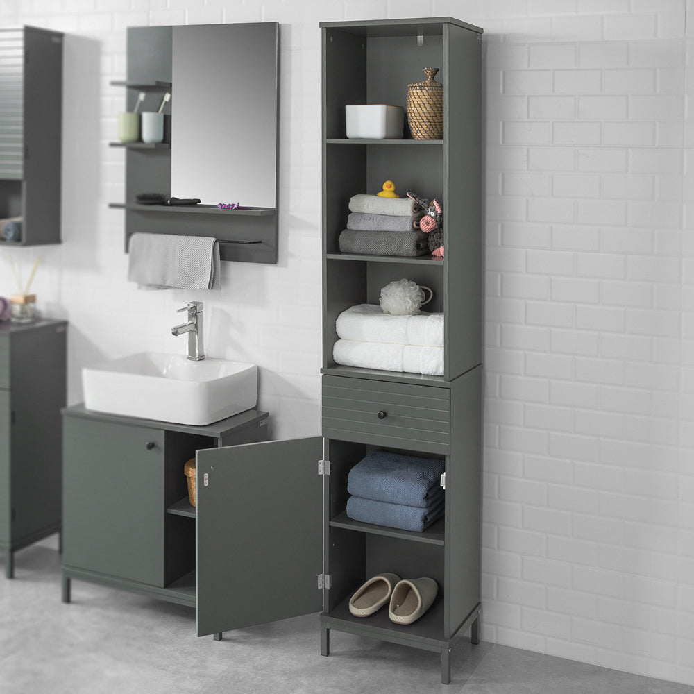 SoBuy BZR22-DG Dulap de baie, înalt, cu 4 rafturi, Dulap depozitare,SoBuy BZR22-DG