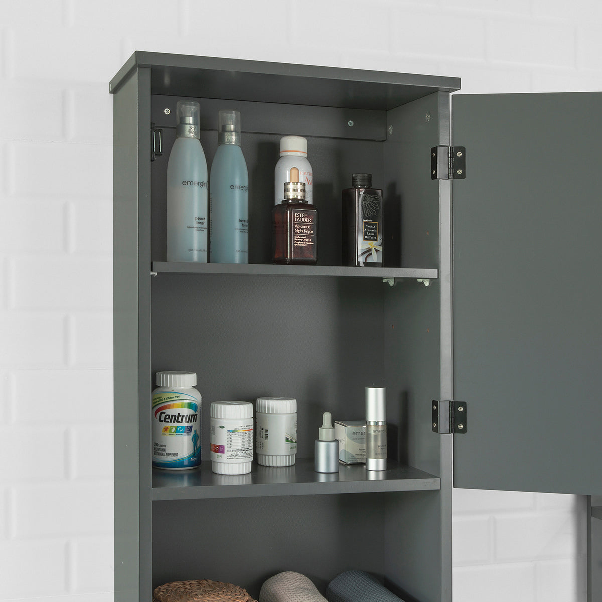 SoBuy BZR25-DG Meuble Haut Armoire Suspendue de Toilettes Placard Mural