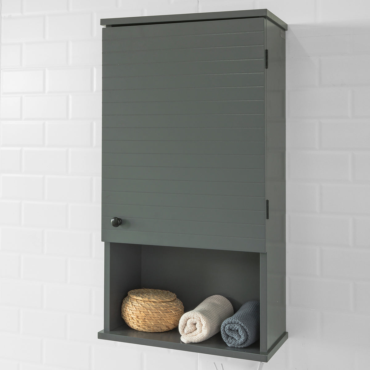 SoBuy BZR25-DG Meuble Haut Armoire Suspendue de Toilettes Placard Mural
