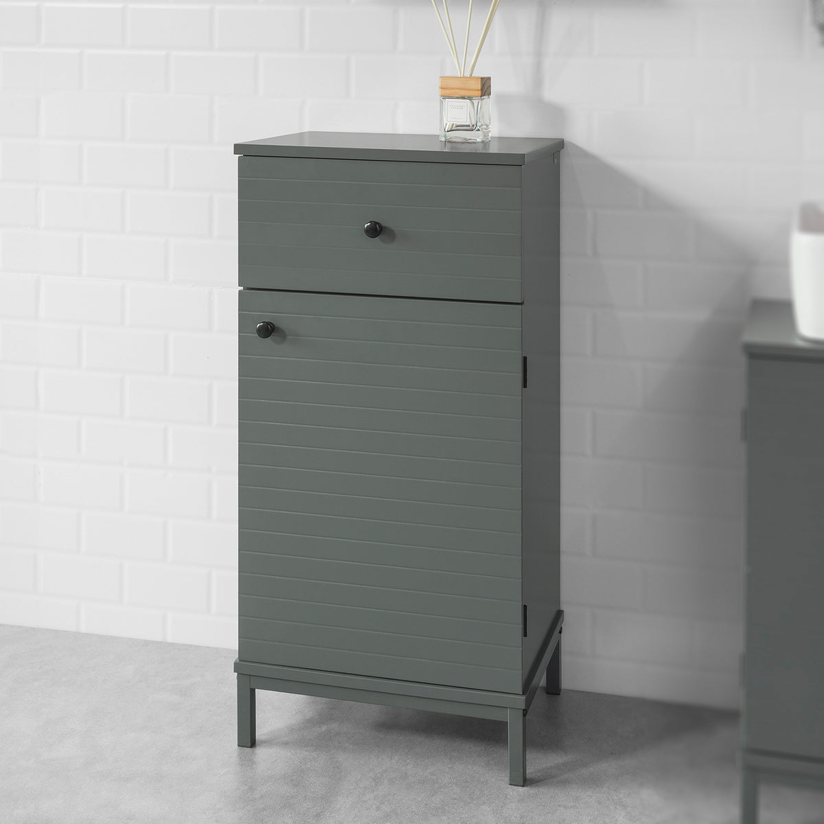 SoBuy BZR26-DG Meuble Bas de Salle de Bain Armoire Toilette avec 1 Tiroir + 1 Porte