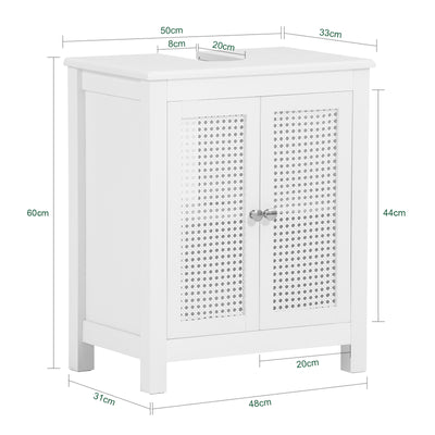 SoBuy BZR35-W Meuble sous Lavabo Salle de Bain Meuble Lavabo avec 2 Portes et Étagère Petit Meuble Salle de Bain avec Panneaux en Treillis pour Vasque ou Lavabo Blanc 50x60x33 cm